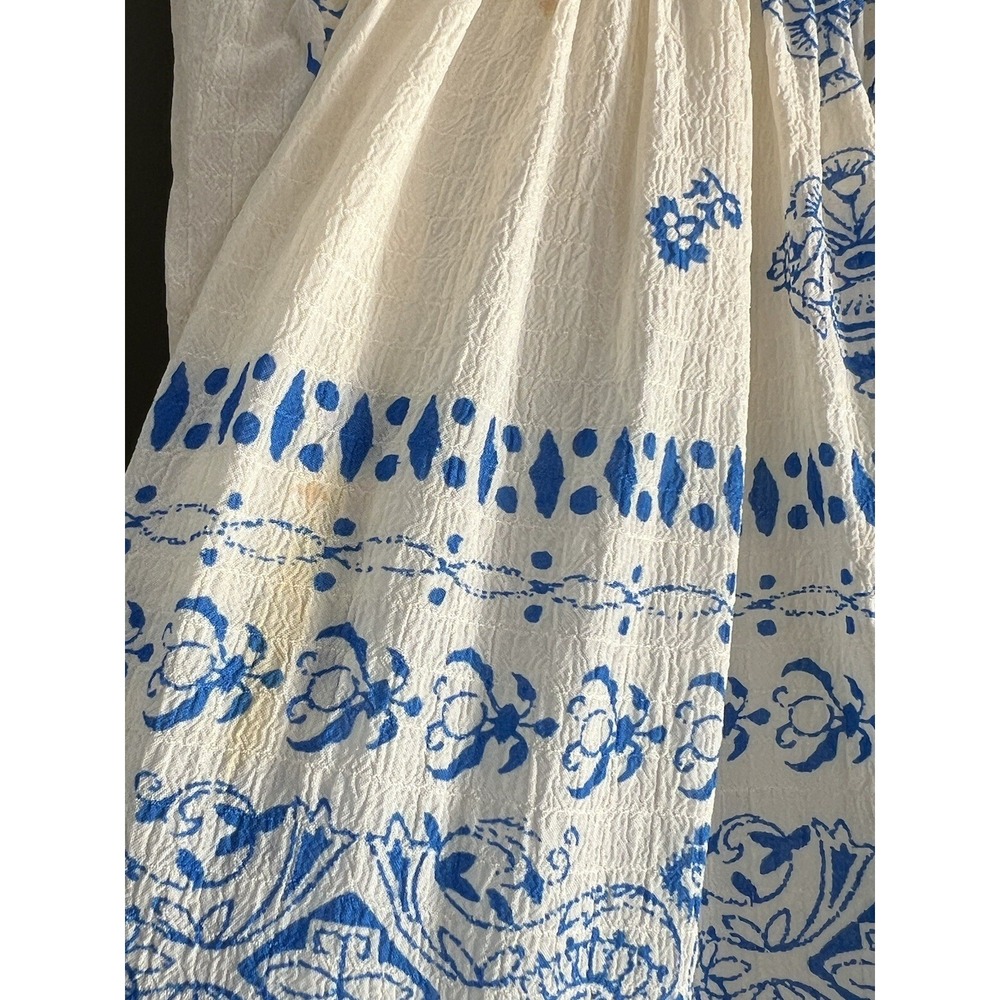 Ba&sh Skirt Women Small Londer Midi Ecru Blue Folklore Block Print Bash FLAWED - Picture 4 of 14